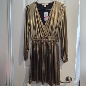 Michael Kors Gold V-Neck Dress